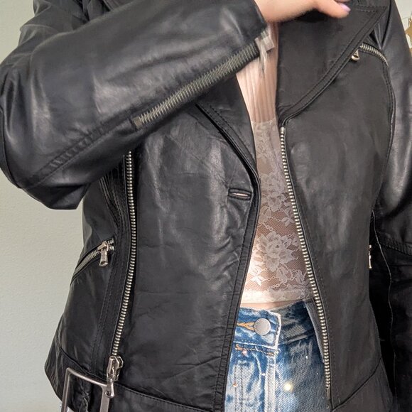 Y2K Genuine Leather Biker Jacket Size S - Picture 2 of 13